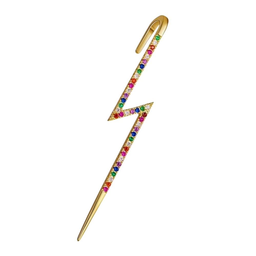 Gold Rainbow Pride‎ CZ Lightning Bolt Ear Wrap Crawler Hook Earring